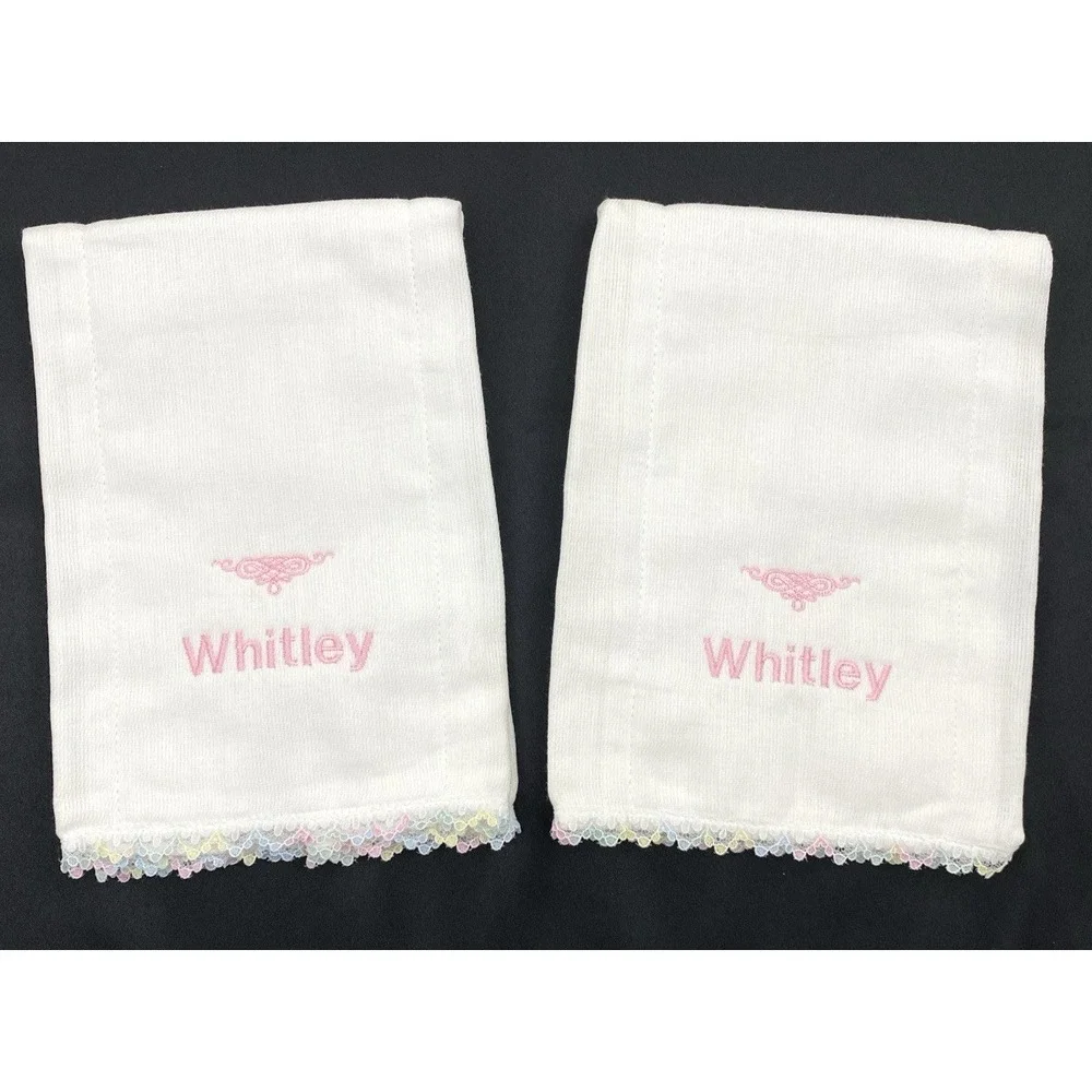 Baby Girl Decorated Burp Cloths Name WHITLEY Lot of 2